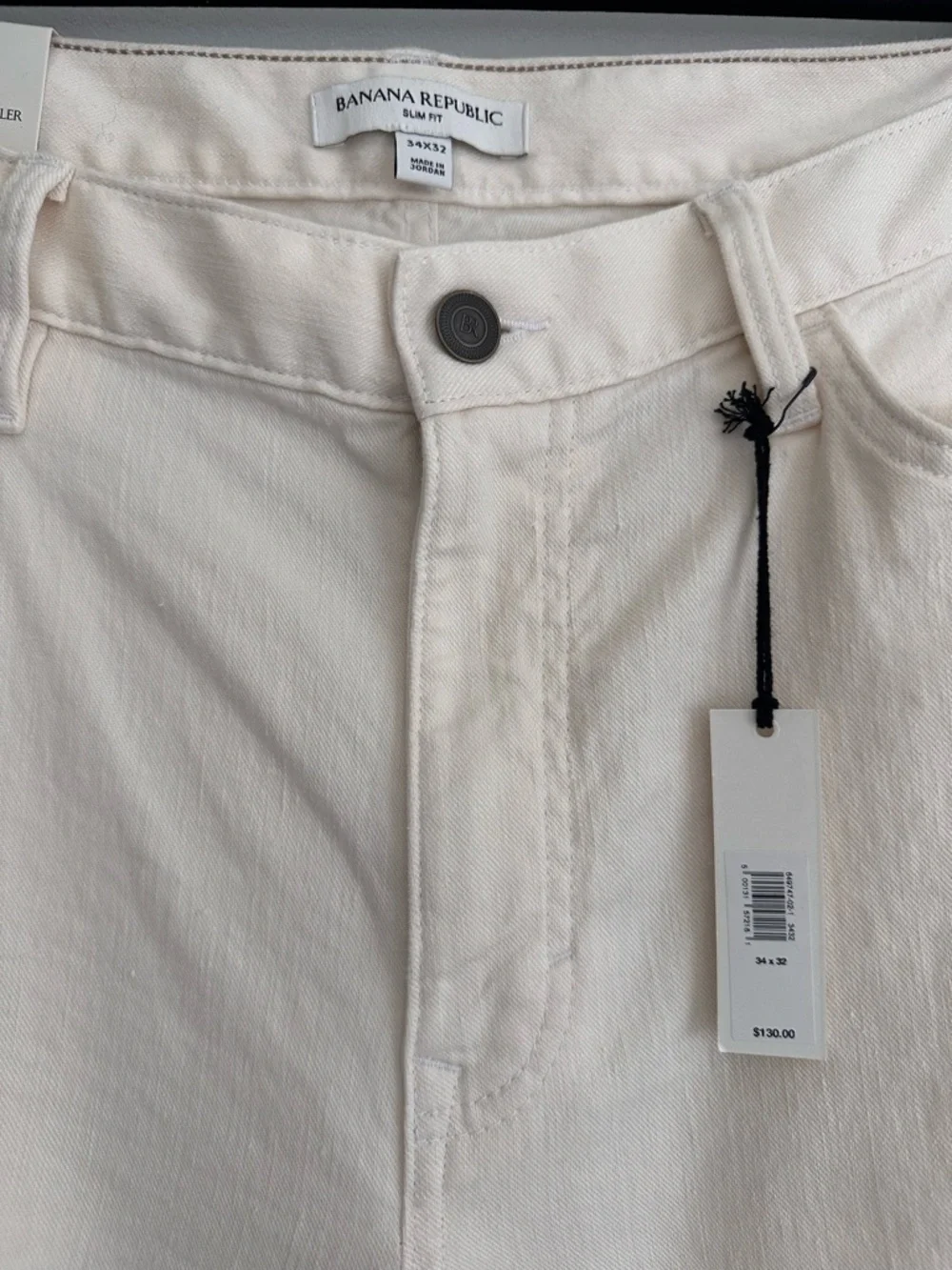 NWT Banana Republic Slim Fit Linen-Cotton Traveler Pant in Off-White - 34W x 32L